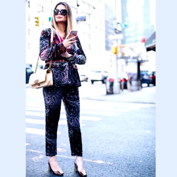 ZARA Velvet Suit Silk Blazer & Pants Set Size S • BLOGGER FAVORITE • RARE • - Picture 8 of 16